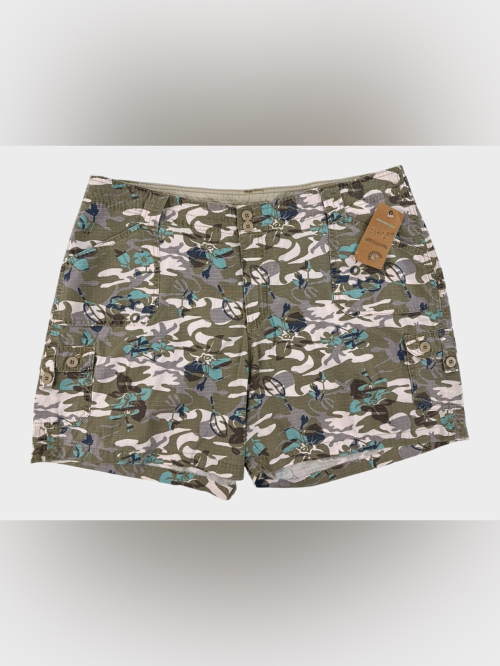 Riders Retro Active Hawaiian Floral Camo Cargo Shorts Y2K Utility Plus Size 22